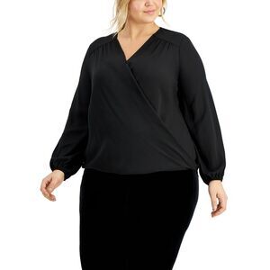 Plus Size Blouson-Sleeve Surplice Top